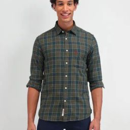 U.S. Polo Assn. Denim Co. Green Cotton Slim Fit Checks Shirt-picture-5