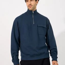 Styli Navy Blue Relaxed fit Solid Sweatshirts-picture-36