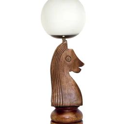 Homesake Chess Decorative Bedside Table Desk Lamp White Frost Shade Handmade Wooden Horse Knight-image-1