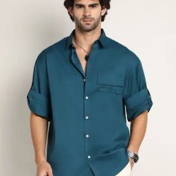 Campus Sutra Green Satin Loose Fit Shirt-image-91