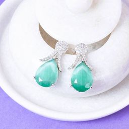 Manikya Rhodium-Plated AD Studded TearDrop Shaped Drop Earrings-2
