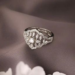 Saraf RS Jewellery Silver American Diamond Studded Floral Ring-14