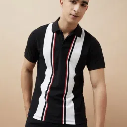 Fame Forever By Lifestyle Black Regular Fit Striped Polo T-Shirt-picture-19