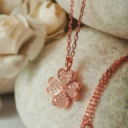 Silberry 92.5 Sterling Silver Rose Gold Shamrock Leaf Pendant with Chain-image-5