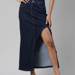 SHOWOFF Navy Denim Maxi Skirt-image-16