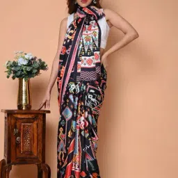 BEATITUDE Multicolor Satin Print Saree-image-0
