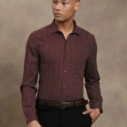 Turtle Maroon Cotton Slim Fit Printed Shirt-picture-5