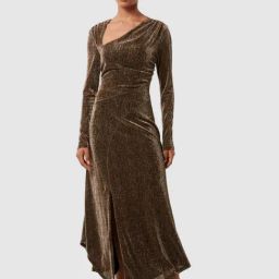 Forever New Brown Metallic Full Sleeves Maxi Dress-image-6