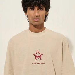 Nuon by Westside Beige Graphic Design Relaxed-Fit Cotton T-Shirt-picture-3