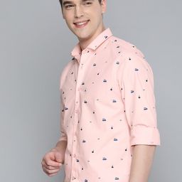 Mast & Harbour Men Peach-Coloured & Blue Regular Fit Conversational Printed Casual Shirt-image-43