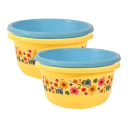 Aura Yellow & Blue 4 piece Floral Plastic Bath Accessories Set-35