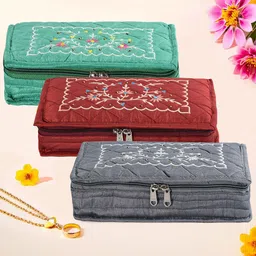 Kuber Industries Grey & Maroon 3 Pieces Embroidered Jewellery Organisers-94