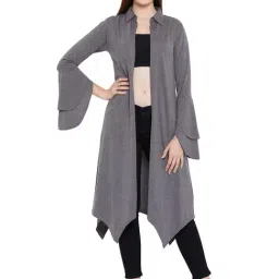 Hypernation Charcoal Grey Bell Sleeves Shrug-20