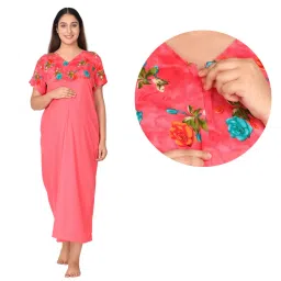 Morph Maternity Feeding Night Gown With Vertical Nursing - Red-picture-39