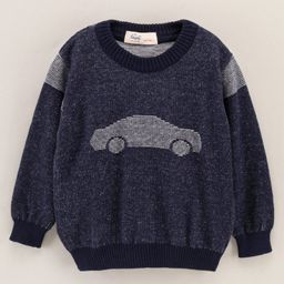 Simply Full Sleeves Sweater Car Print - Navy Blue-image-38