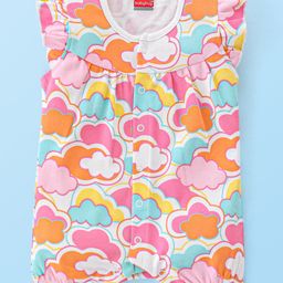 Babyhug 100% Cotton Knit Sleeveless Romper With Clouds Print - Multicolour-image-33