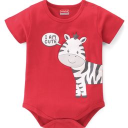 Babyhug 100% Cotton Knit Half Sleeves Onesie With Zebra Print - Red-image-50