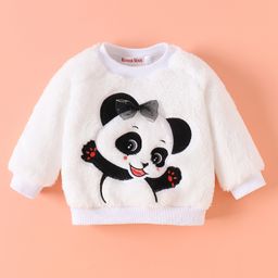 Kookie Kids Full Raglan Sleeves Winter Wear T-Shirt with Panda Embroidery - White-picture-7