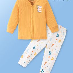 Babyoye Cotton Modal Blend Solid Dyed Full Sleeves Thermal Vest & Pant With Alphabet Print - Yellow-image-99