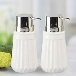 KOOKEE Ceramic Soap Dispenser handwash Pump for Bathroom, Set of 2, White (9563)-image-8