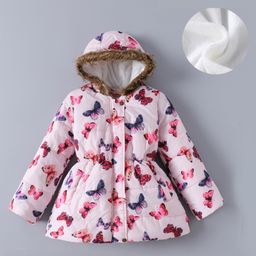Kookie Kids Full Sleeves Padded Hooded Jacket with Butterfly Print & Pockets - Pink-image-79