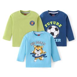 Babyhug Cotton Knit Full Sleeves Football & Tiger Printed T-Shirts Pack Of 3 - Blue Navy & Green-image-73