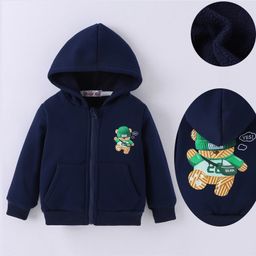 Kookie Kids Full Sleeves Bear Printed Hooded Sweatjacket with Kangaroo Pockets - Navy Blue-image-20