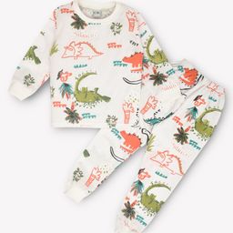 Kiwi Cotton Full Sleeves Dinosaurs Printed Tee With Coordinating Pant Set - White-image-44
