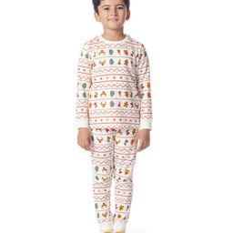 Plan B Cotton Blend Full Sleeves Winter Theme White Xmas Printed Thermal Tee & Joggers Set - White-image-83