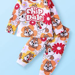 Babyhug Disney Cotton Knit Full Sleeves Night Suit With Chip n Dale Graphics - Light Orange-image-93