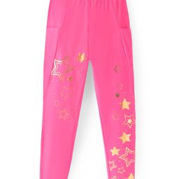 Pine Kids Cotton Lycra Knit Full Length Leggings with Glitter Print - Dark Pink-image-87