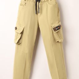 Olio Kids Cotton Woven Full Length Trouser With Cargo Pockets Text Print - Khaki-image-97