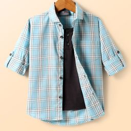Dapper Dudes Full Sleeves Checked Shirt With Attached Tee - Grey-image-101