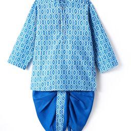 Saka DesignsCotton Knit Full Sleeves Kurta Dhoti Set with Abstract Design - Blue-image-20
