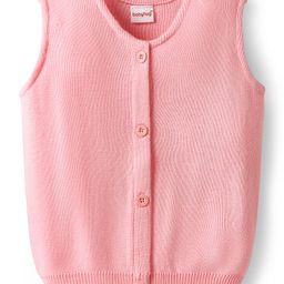 Babyhug Knitted Sleeveless Solid Front Open Sweater Vest - Pink-picture-45
