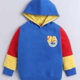 BUMZEE Looper Knit Full Sleeves Typography Printed Hooded Sweatshirt - Royal Blue-image-14
