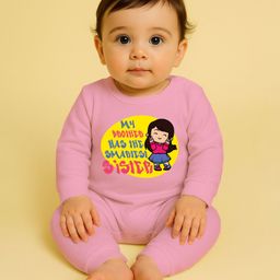 The Peppy Tend 100% Cotton Knit Rakshabandhan Theme Full Sleeves My Brother Has The Smartest Sister Text Printed Romper - Pink-image-12