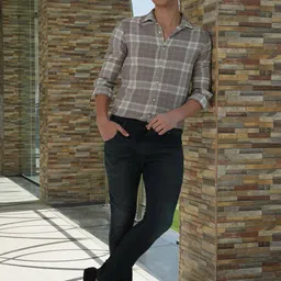 Yosef - Dobby Check Shirt - Taupe-image-76