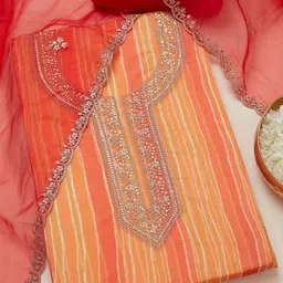 Soch Printed Striped Sequinned Organza Unstitched Dress Material-image-13