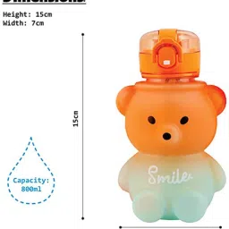 karioxcraft Push Button Open Teddy Water Sipper Bottle with Stickers and Adjustable Strap 850 ml Water Bottle image 3
