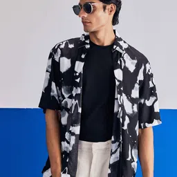 UNSTD Men New Relaxed Fit Abstract Printed Spread Collar Cotton Casual Shirt-image-6