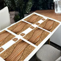 REVEXO 12-Pcs Brown Printed Table Placemats&Coasters-11