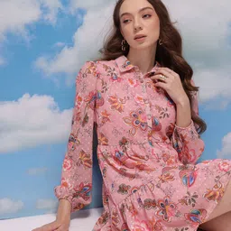 CORSICA Floral Print Dobby Weave Puff Sleeve Shirt Dress-image-87