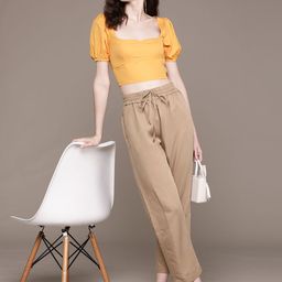 Label Ritu Kumar Relaxed Straight Leg Cropped Straight Fit Trousers-image-42