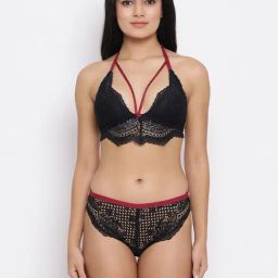 Clovia Black Lace Bra With Bikini Panty-image-19