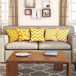 SEJ by Nisha Gupta Yellow & White Cushion Covers - Set of 5-picture-12