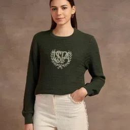 U.S. Polo Assn. Olive Cotton Self Design Sweater-image-98