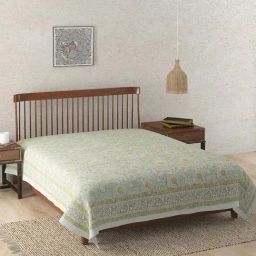 Fabindia Home Ihania Green Cotton 116 TC Queen Bed Cover-picture-35