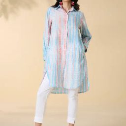 Okhai Blue Cotton Tie-Dye A Line Kurta-image-17