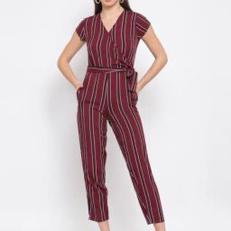 Style Quotient Wine & Black Striped Jumpsuit-image-32